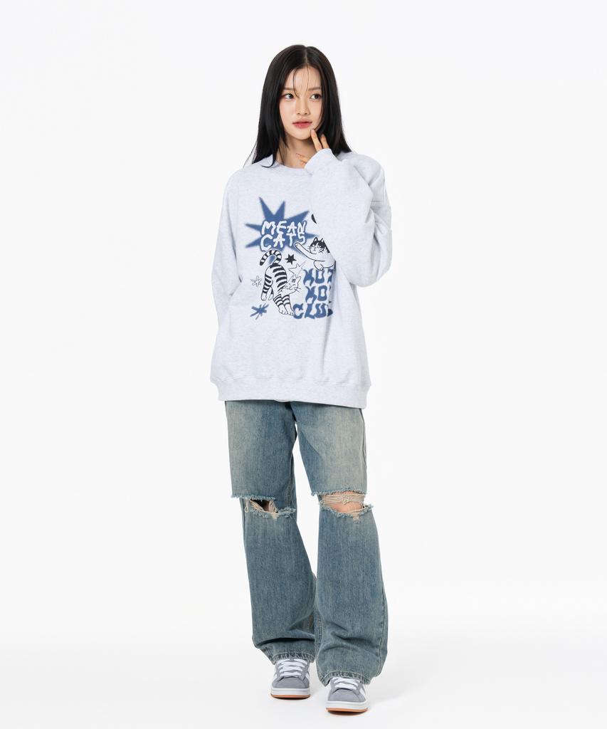 MOZMOZ Mincats Graphic Oversized Sweatshirt White Melange