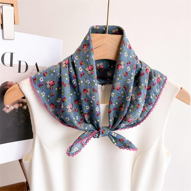 Simulated Silk Countryside Small Floral Square Scarf Women's Spring Summer Versatile Decoration Headscarf Korean Version Photography