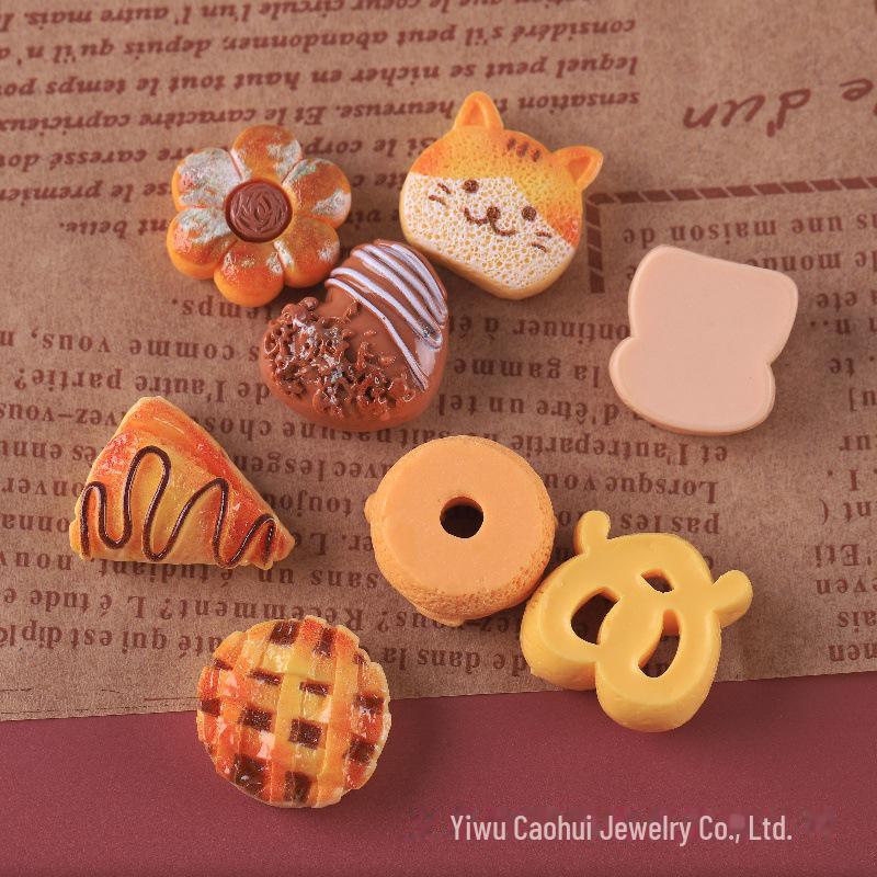 Simulation Food Play: Bread, Cake, Kitten, Bear, Toast & Donut Resin Jewelry Accessories