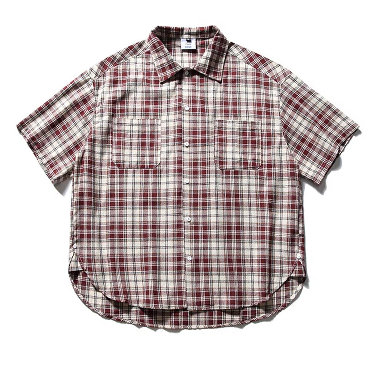 

Рубашка в клетку в стиле ретро, мужская, с короткими рукавами, модная, повседневная, универсальная, в стиле Гонконга, весна-осень, хулиганская, красивая, дюймовая куртка 2XL красный