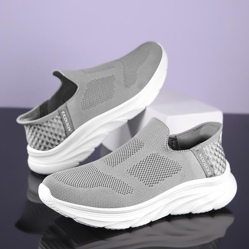 Spring casual sports running shoes soft-soled lazy shoes fly-woven breathable one-pedal mesh shoes