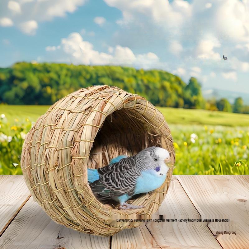 Hand-Woven Straw Nest for Small Birds: Parrot, Budgie, Conure, Finch