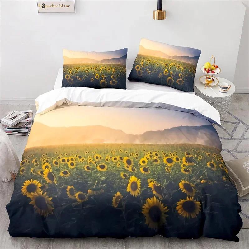 Sunflower Duvet Cover Botanical Floral Comforter Cover King Queen Twin for Kids Girls Room Microfiber Yellow Flowers Bedding Set