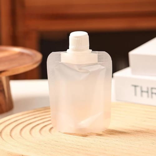 REENEW 150-Piece Set of Clear Spout Pouches, 30ml-500ml, for Drinks, Juice, and Condiment, with Lids, Freestanding, Takeout, High-Temperature Resistan