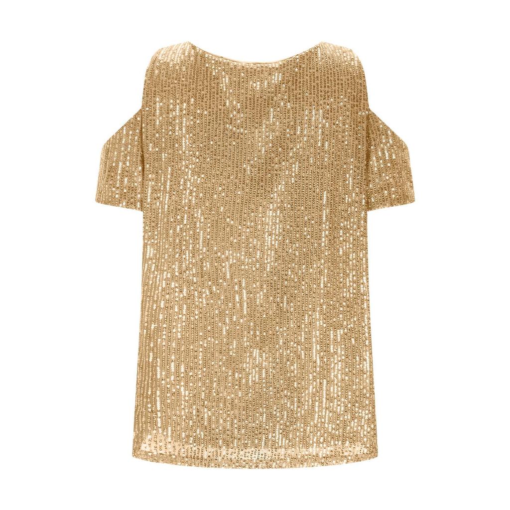 Damen Modisches Und Bequemes Lockeres Pailletten-Kurzarm-Top