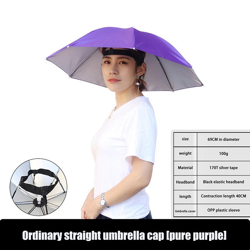 

1 шт. Головной убор от дождя Шапка-зонт для головы с эластичной лентой Водонепроницаемая солнцезащитная шляпа-зонт для кемпинга, пеших прогулок 69CM