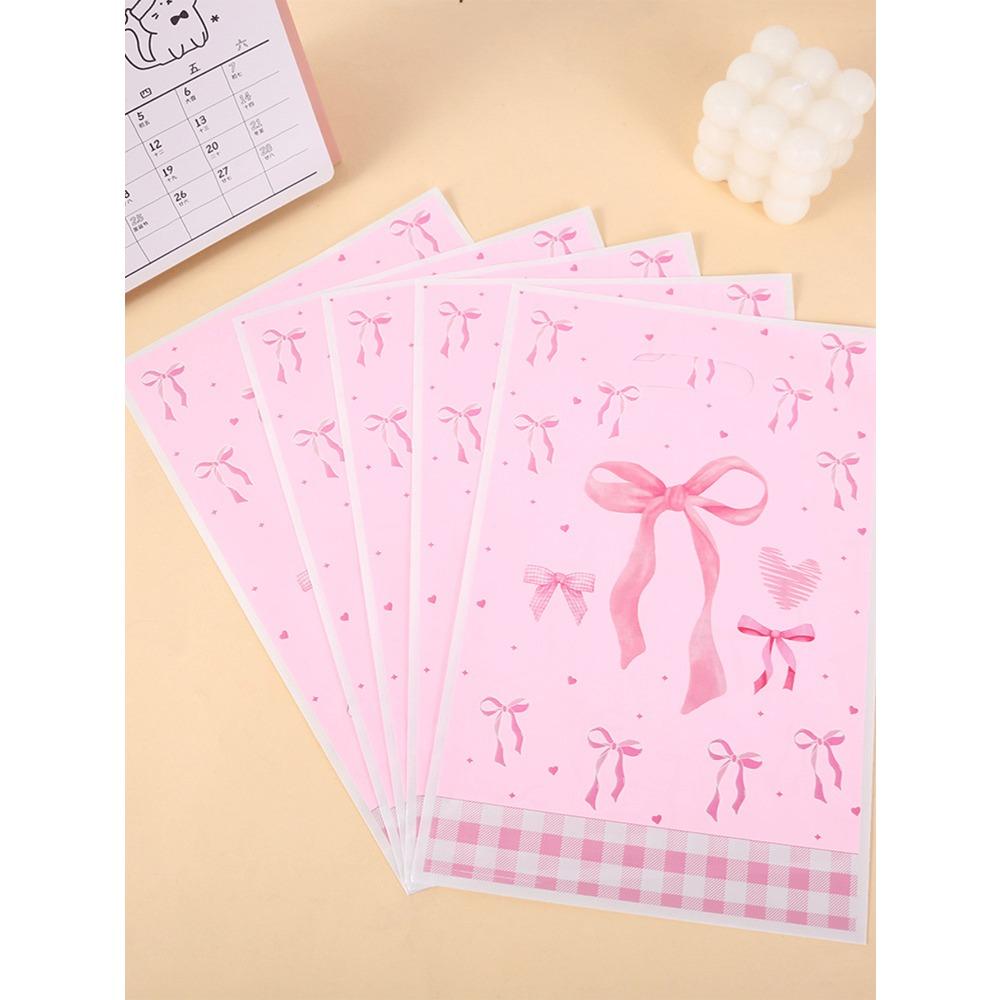 30 Pcs Pink Bow Pattern Tote Bags, Birthday, Family Holiday, Party Decoration Supplies, Gift Packaging Supplies, Candy and Biscuit Tote Bags