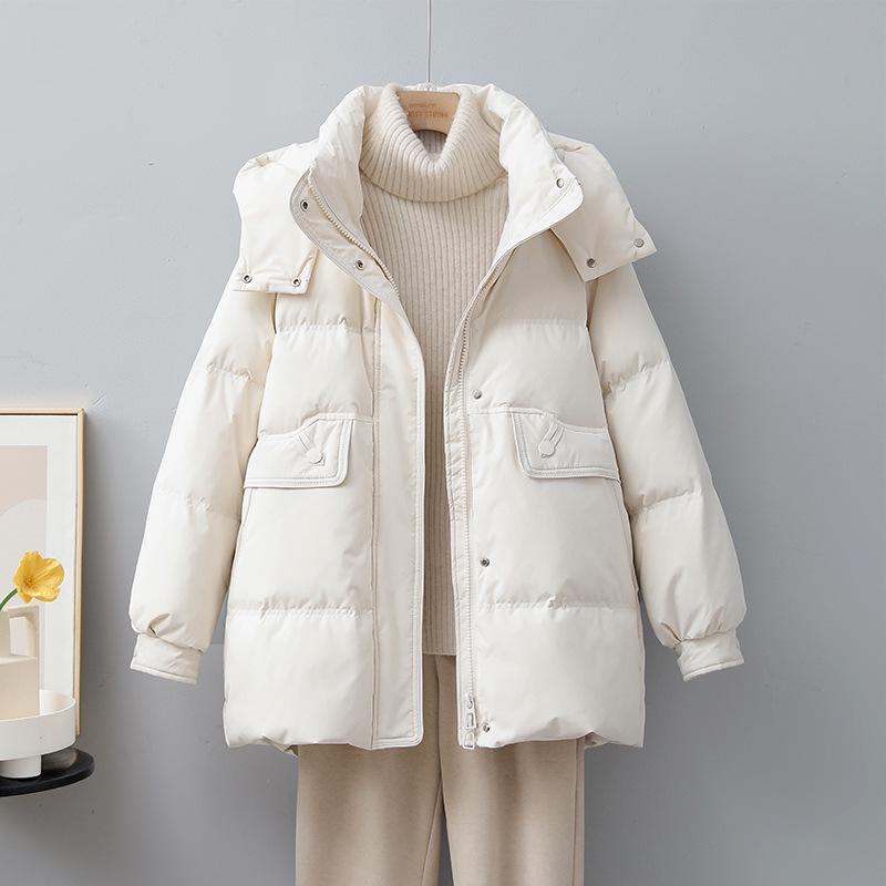 Women's 2025 Mid-Length White Duck Down Jacket - Trendy, Slimming, Thick Winter Coat with Auspicious Cloud Design
