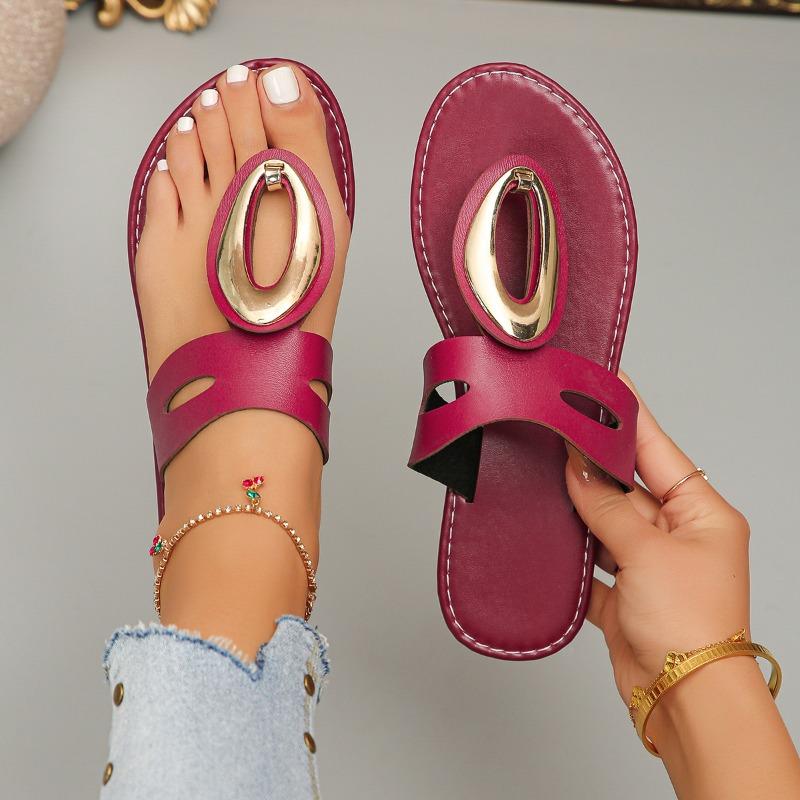 Large size summer new fashion casual metal buckle toe flip-flops shoes women's