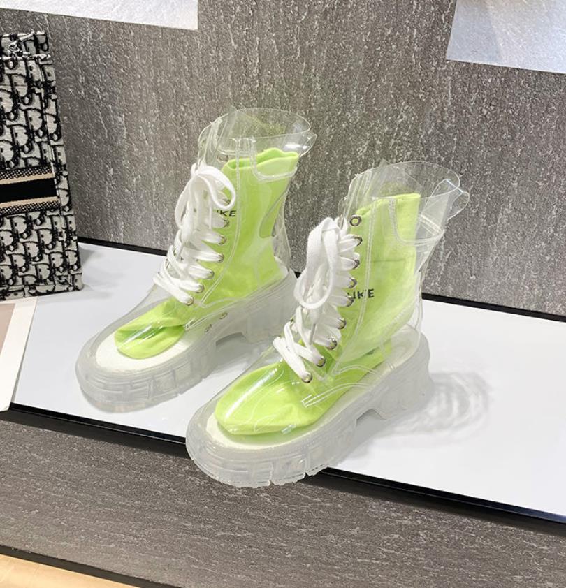 Przezroczyste Botki na Platformie 2024 Nowe Damskie Wodoodporne Botki za Kostkę Kobiece Przezroczysty Obcas Krótkie Botki Seksowne Damskie Buty Przeciwdeszczowe