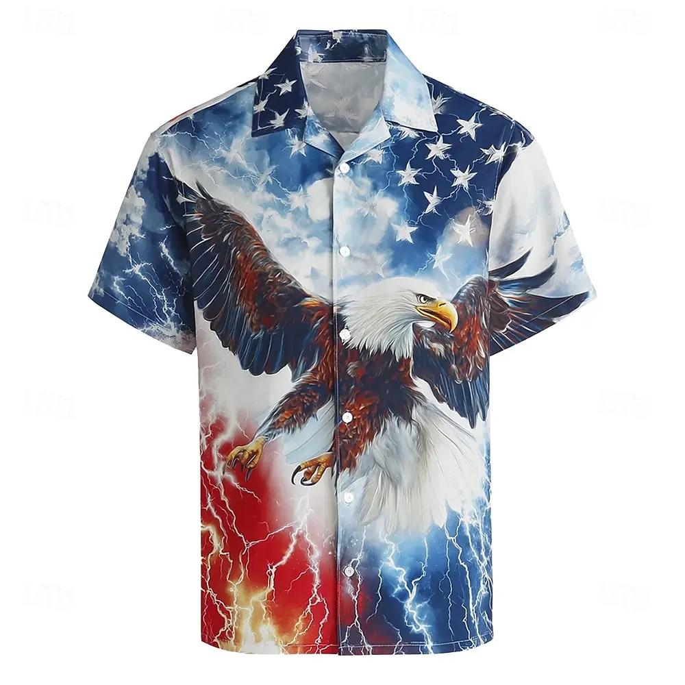 

Eagle Flag Pattern Printed Men s Summer Short Sleeved Men s Casual Street Fashion Lapel Shirt Top S