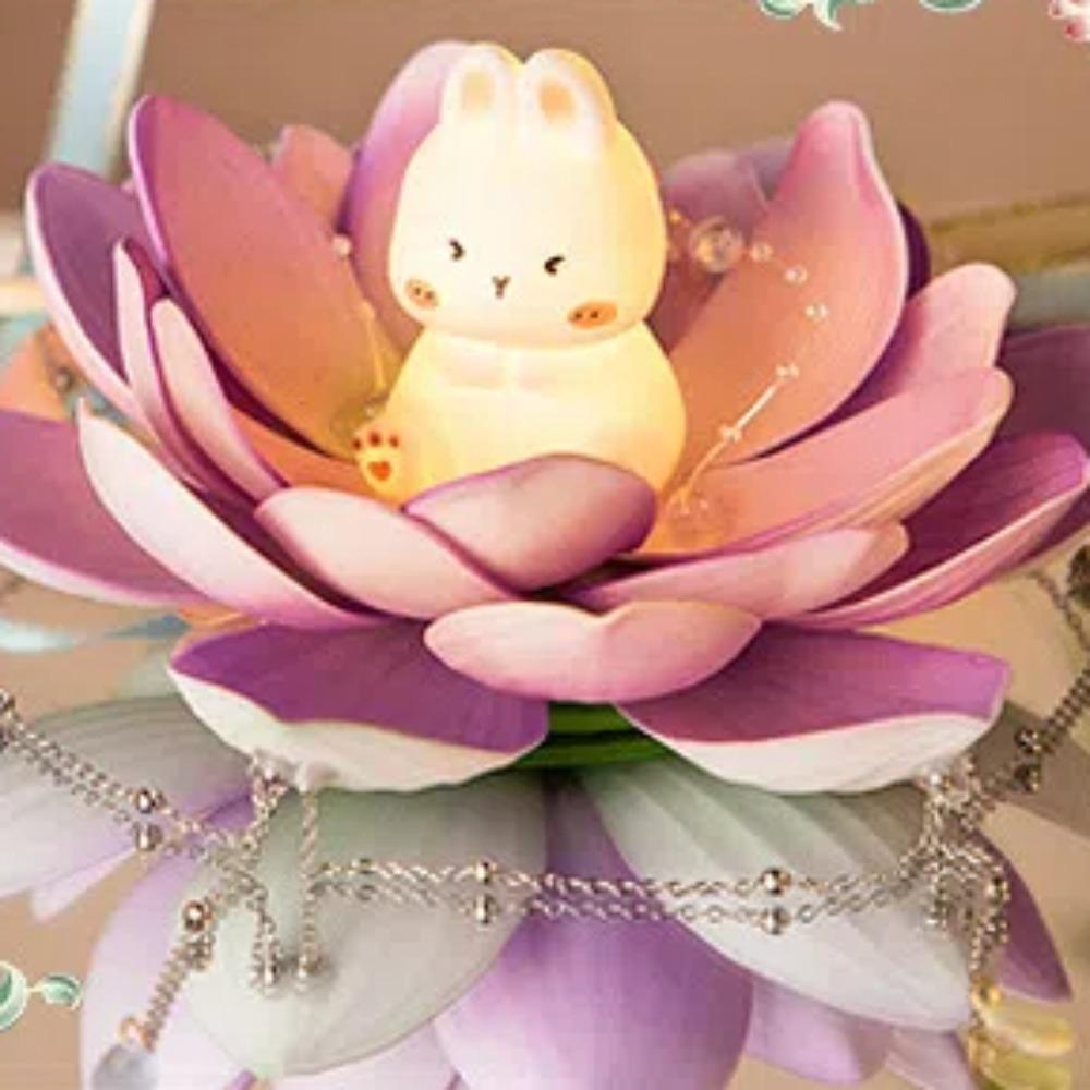 DIY Lotus Flower Lanterns Material Package Glowing Rabbit Lotus Lantern Handheld Lantern Luminous Mid-Autumn Festival Lantern