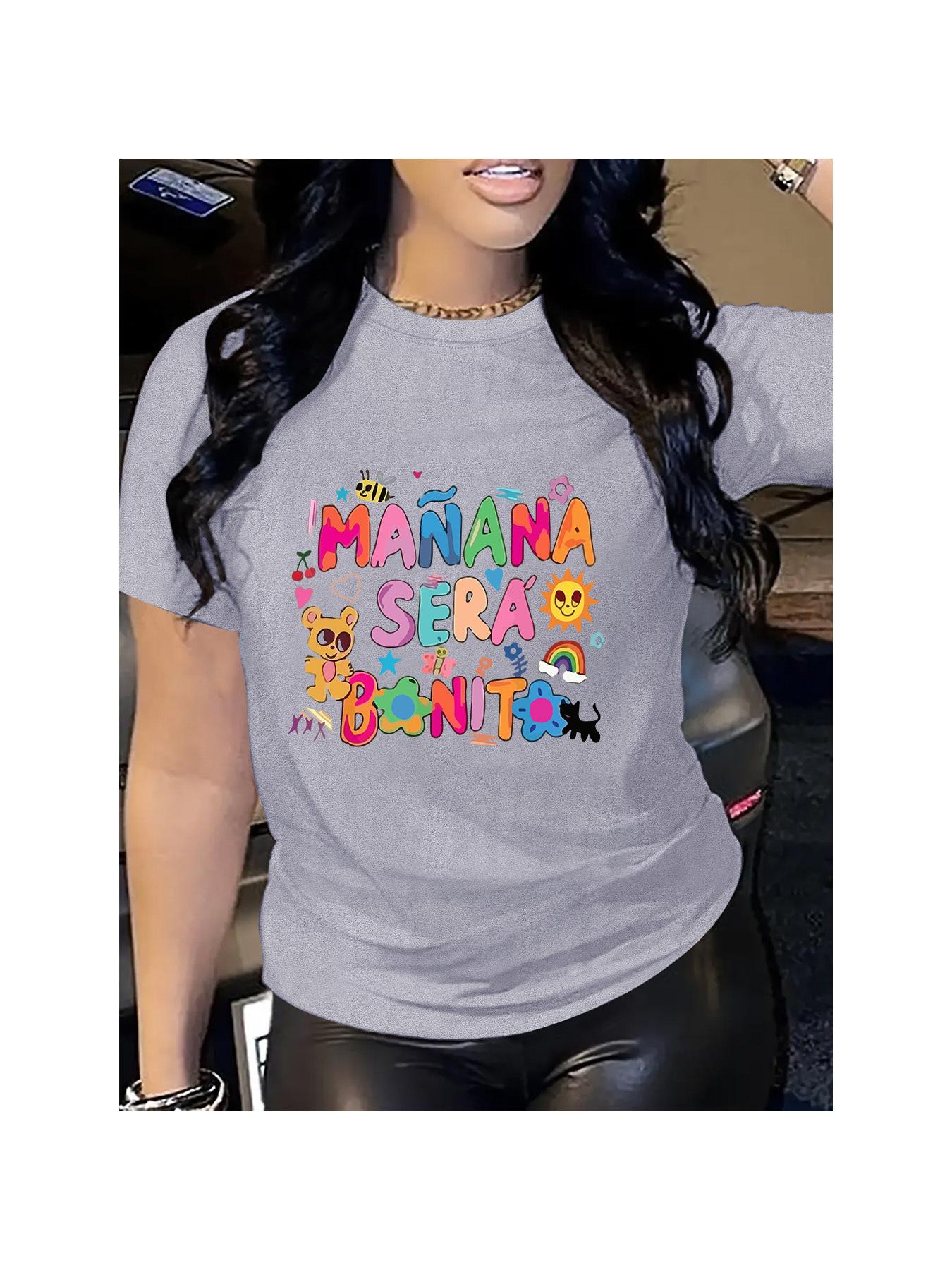 

Women s Vibrant Pink Casual T-Shirt - Manana Sera Bonito Colorful Letter Print Round Neck Machine Washable graphic t shirts 4XL