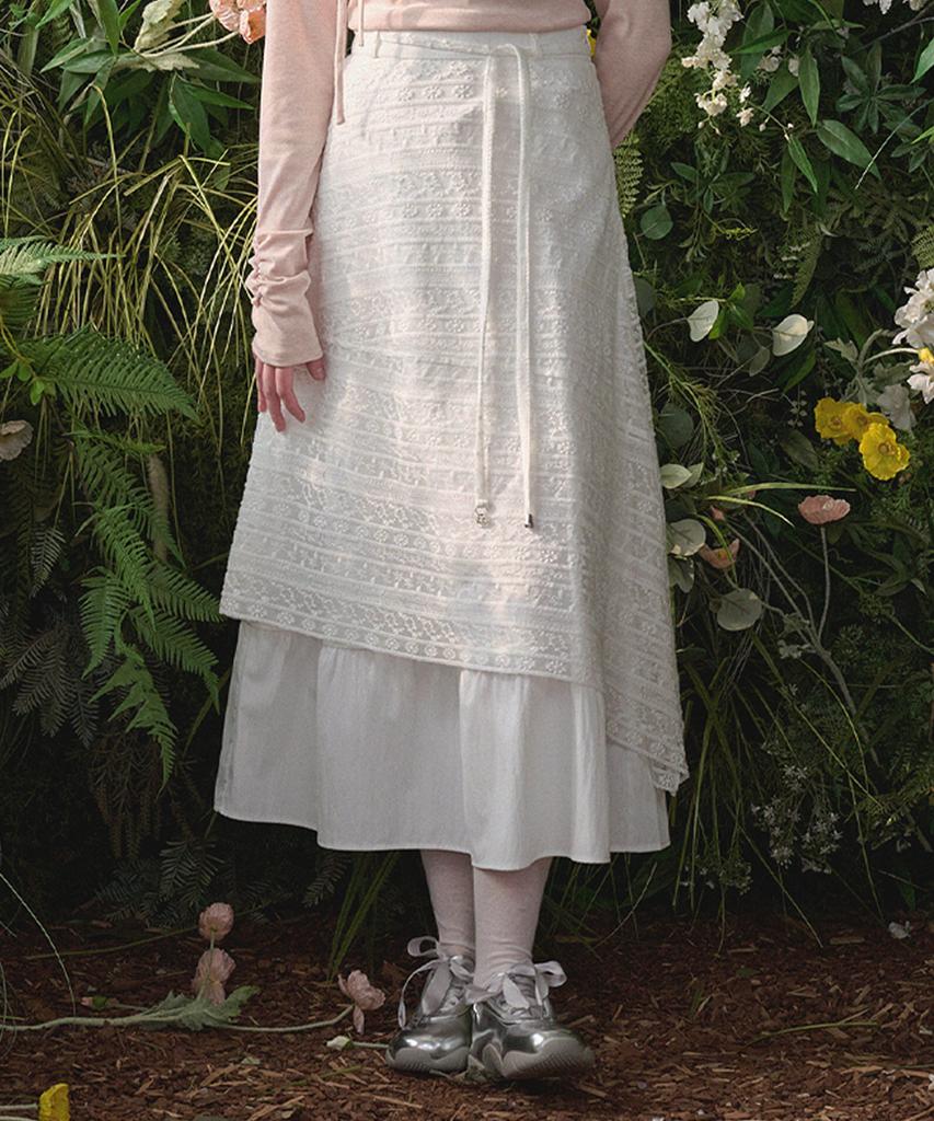 Micene Eglantine Lace Shirred Long Skirt
