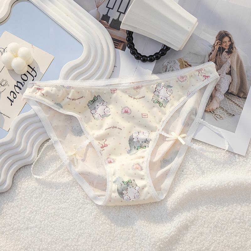 Ladies Summer Pure Cartoon Print Comfortable Traceless Package Hip Breathable Mid Waist Panties
