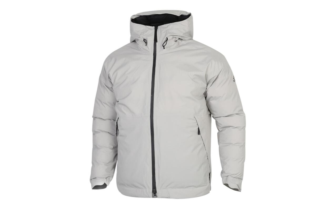 Adidas Puffer Jackets Men s Gray Hooded Moderate Puffer Jacket FT2416 L