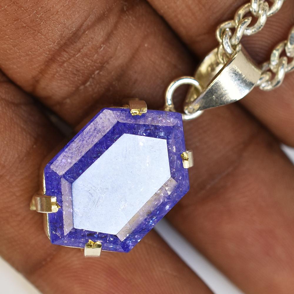 Fancy Cut 925 Sterling Silver 33.90 Ct Natural Sapphire CERTIFIED Gems Pendant MY.PD-178-NS