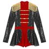 Glitzernder Pailletten Zirkusdirektor Jumpsuit S-4XL für Damen, Fransen Schulterklappen mit Rock-Shorts Body Halloween Kostüm