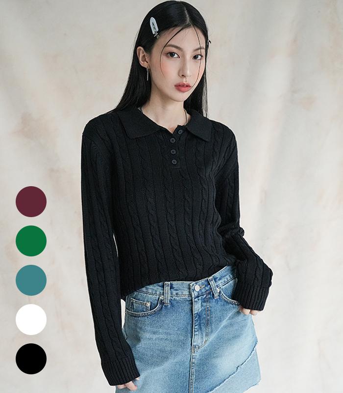 Urban Dress Collar Twist Knitwear - 5Col Black/Ivory S