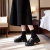 Retro weiches Leder erhöhend kleine Lederschuhe Damen 2025 neu Herbst dicker Absatz Plateau Slipper Britischer Stil Einzelne Schuhe Damen