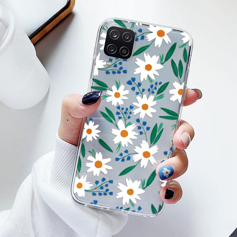 Phone Case For Samsung A12 M12 F12 Floral Silicon Cover For Samsung Galaxy A12 5G Fundas Coque Transparent Soft Capas Flower TPU