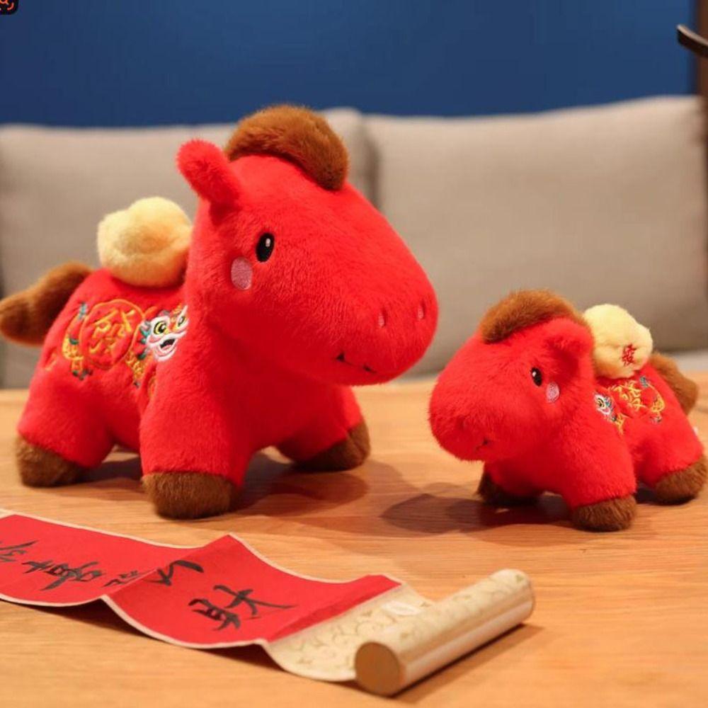 PP Cotton Filling 2026 Horse Stuffed Animal Cute Zodiac Horse Doll Plush Horse Toys  Festive Decor