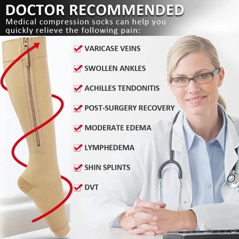 Compression Stockings with ZipperClass Stockings for Men and Women Open Toe Support Stockings for Varicose VeinsEdema RecoveryPregnant