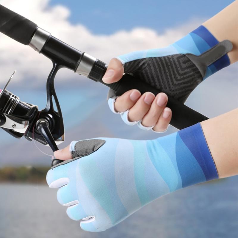 Angler Fingerless Gloves Breathable Anti-Slip Elastic Gloves for Fishing Hiking Cycling UPF50+ Sun Protections Gloves
