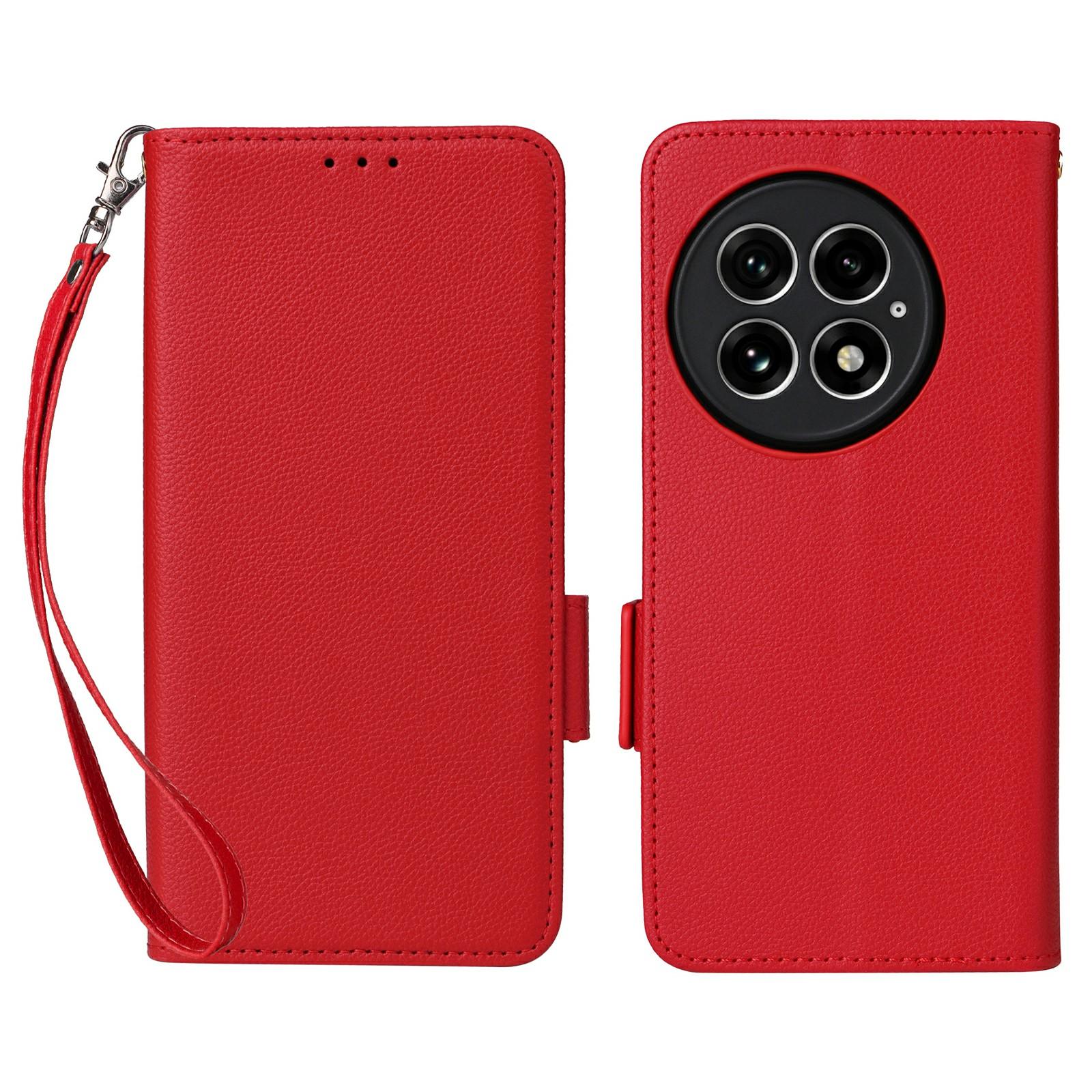 

For OnePlus 13 Case with Wrist Strap Litchi Texture PU Leather Wallet Phone Cover C