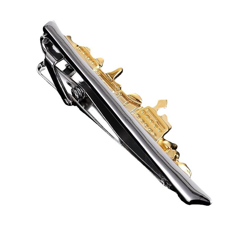 In-Stock Creative Metal Bullet Pen & Tie Clip Combo - Two-Tone Fountain Pen with Sailboat & Airplane Design