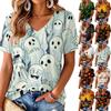 Women's V-Neck Halloween Print Lightweight Blouse for Spring and Summer Casual Wear