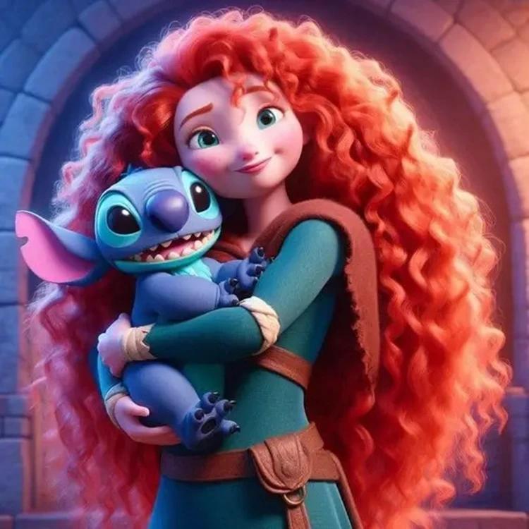 

Принцессы и Лило Стич 5D DIY Алмазная мозаика Мультяшное искусство Вышивка крестом Домашний декор Детский подарок Round 20x20cm