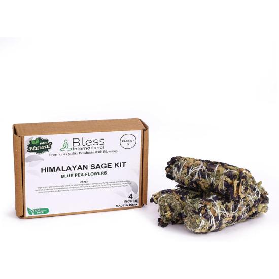 Bless-International Himalaya-Salbei-Blau-Schmetterlingsblüten-Räucherstäbchen Premium-100%-Natürlich-und-Bio Handgefertigt-4-Zoll-Lang