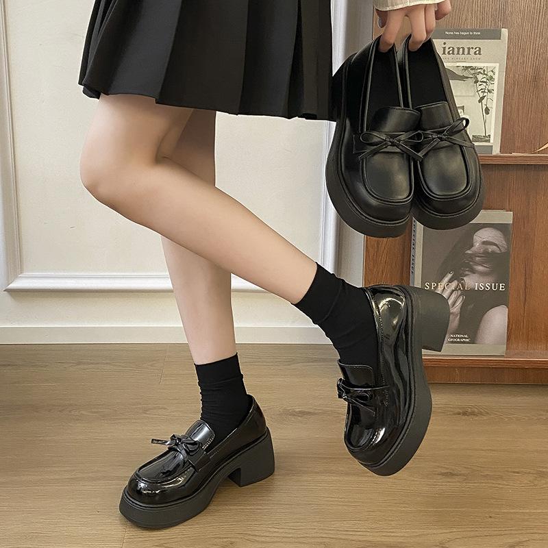 Fashion Casual Versatile Platform Mary Jane Shoes Autumn and Winter British Style Women's Small Leather Shoes Thick Heel High Heel Loafers