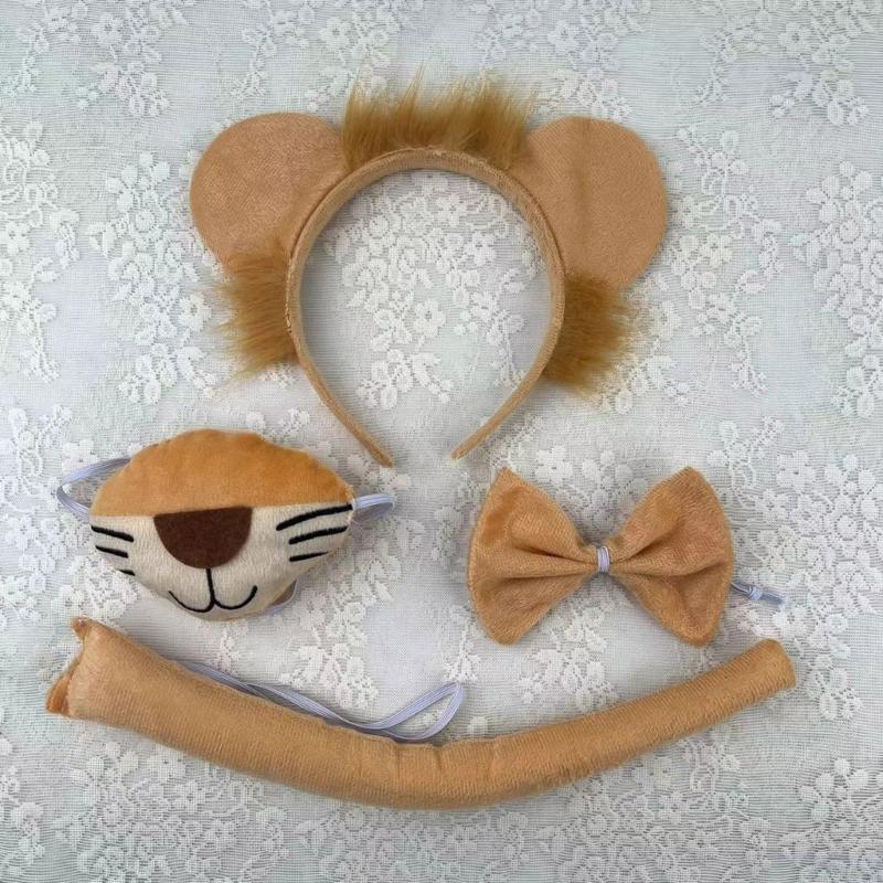Halloween Lions Costume Set Lions Ear Hairband Lions Tail, Gloves and Bowtie for Kid Adult Halloween Cosplay Party