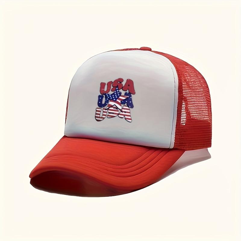 

Тракерная кепка с принтом американского флага США, дышащая сетка, регулируемая, для взрослых, повседневная, бейсболка One Size