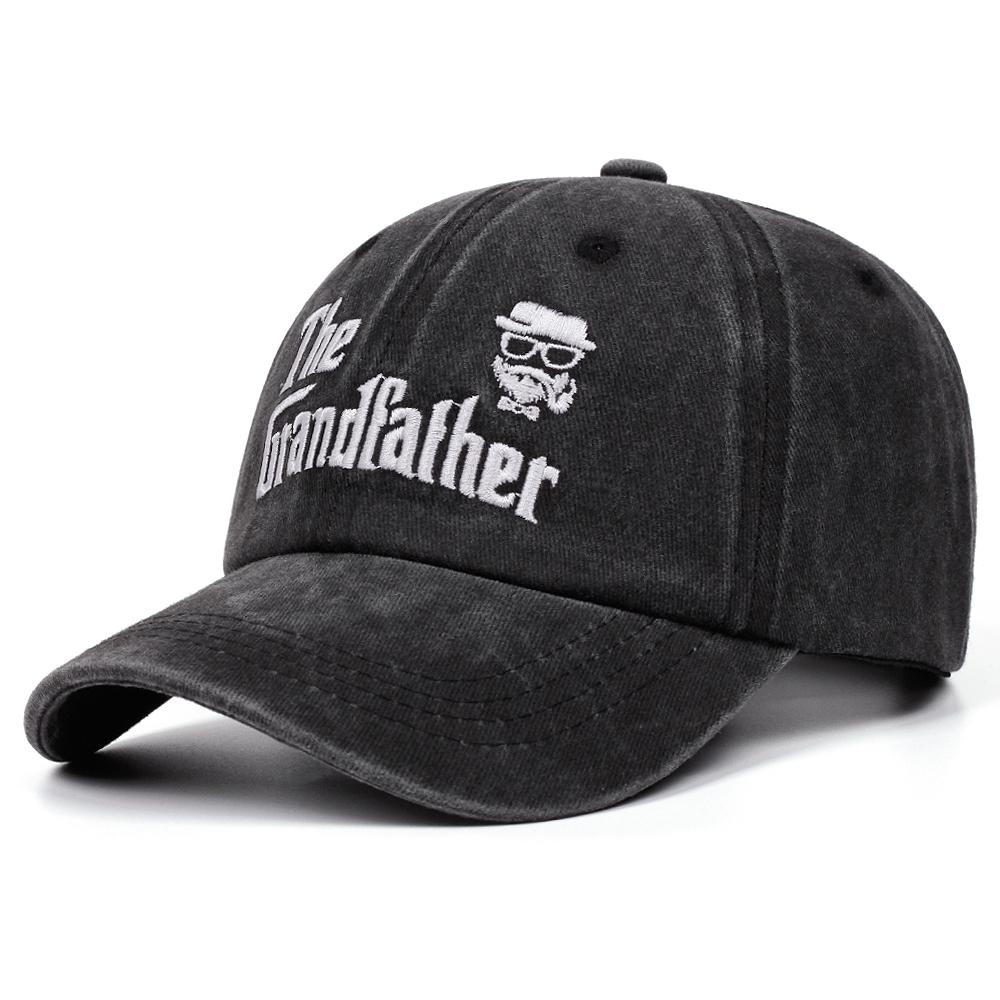 

the grandfather retro washed letter embroidered baseball cap for women men outdoor fashion versatile casual hat Adjustable чорний