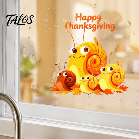 Fall Theme Decor Cartoon Snail Static Window Sticker for Thanksgiving Autumn Harvest Festival, Waterproof PVC Decal Home Ornaments Glass Doors