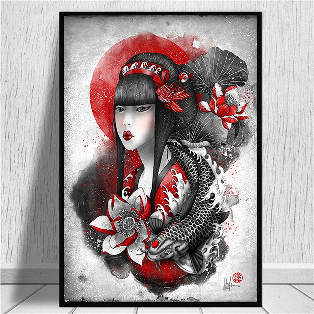 Žhavý japonský zenový inkoust Bonsa Bushido Samurai Kanji Malba na plátně Plakát a grafika Nástěnná malba pro domácí dekoraci Bez rámu