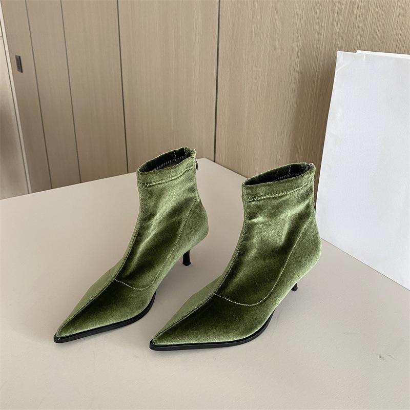 Fashion Classics Pointed Toe Thin High Heel Women Ankle Boots Back Zippers Party Dress Office Lady Shoes Size 35-40