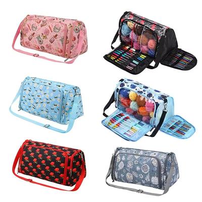 Oxford Fabric Large Capacity Knitting Yarn Organizer Bag Travel Tote with Multiple Pockets for Crochet Hooks Accessories