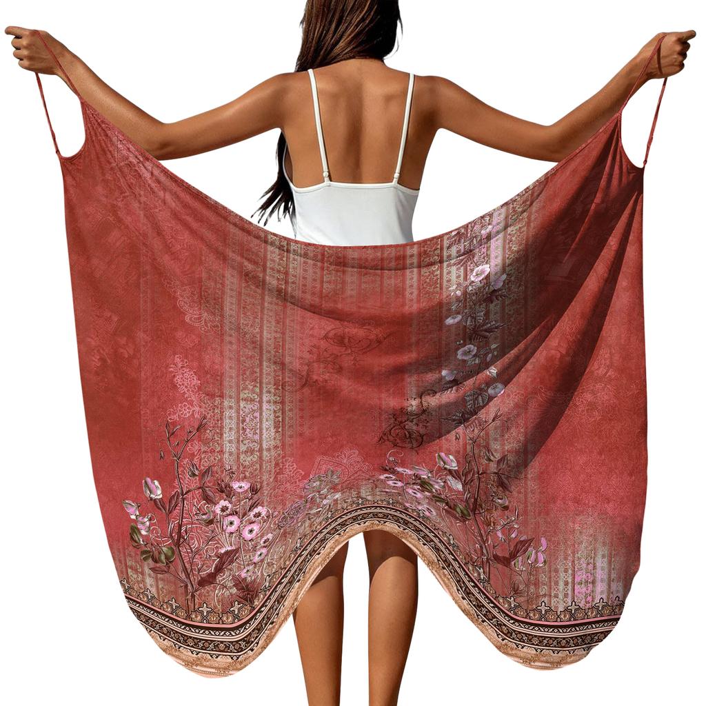 Large Floral Print Lightweight Beach Sarong Wrap Soft Breathable Bohemian Style Cover Up for Women Vacation