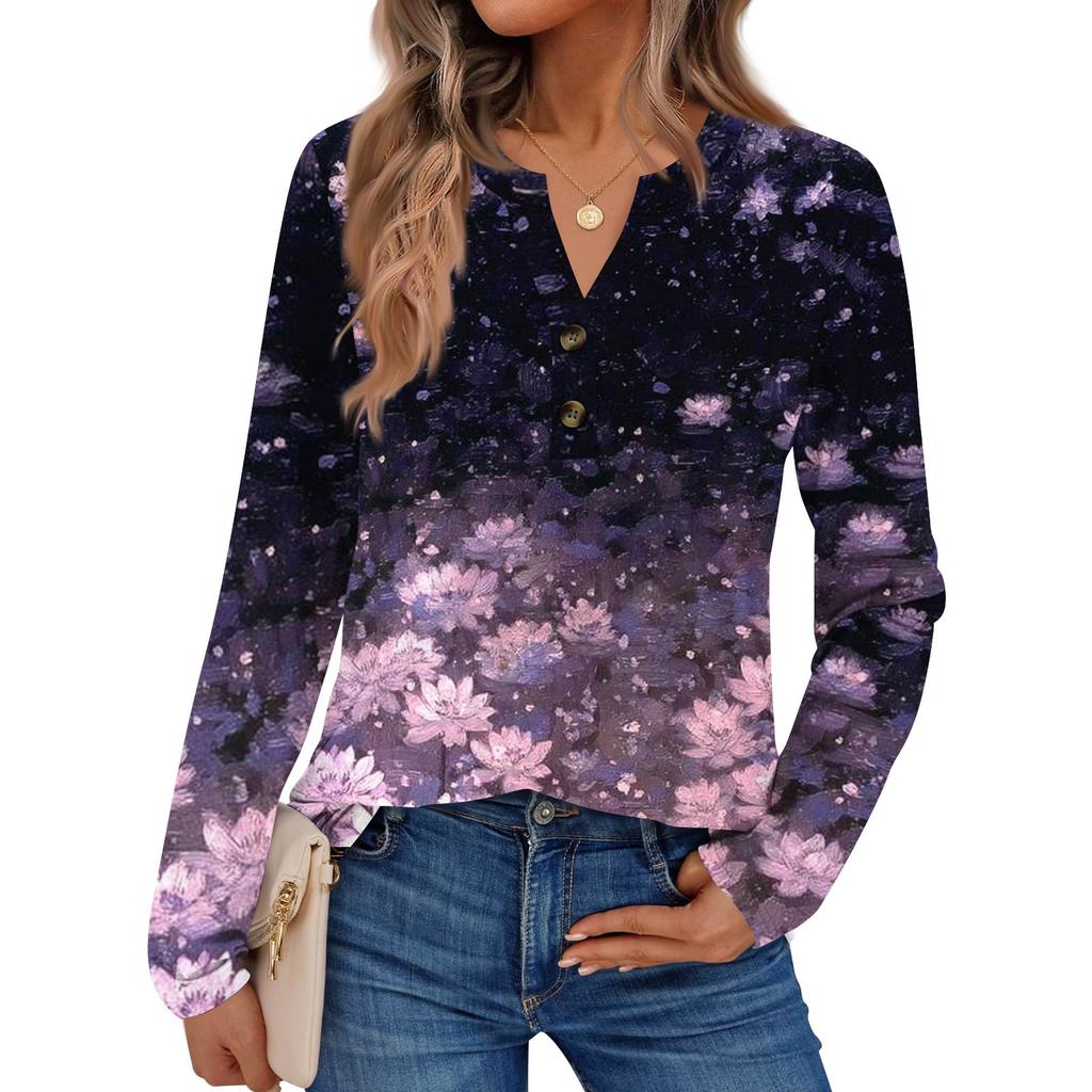 Women's Printed Long Sleeve Shirts Elegant Casual Tops Trendy Shirts Tops