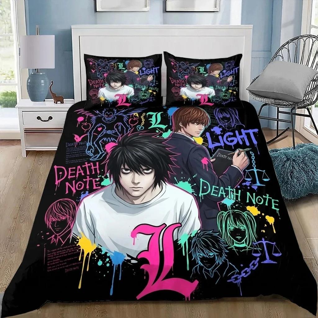 3D Spausdintas Mirties Užrašas Anime Patalynės Komplektas Berniukams Mergaitėms Twin Queen King Dydžio Antklodės Užvalkalas Pagalvės Užvalkalas Lovos Berniukams Suaugusiems Namų Tekstilė