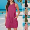 Women's Sleeveless Dress Summer Casual Mini Tank Dress with Pockets Loose Beach Vacation Crew Neck Sundress