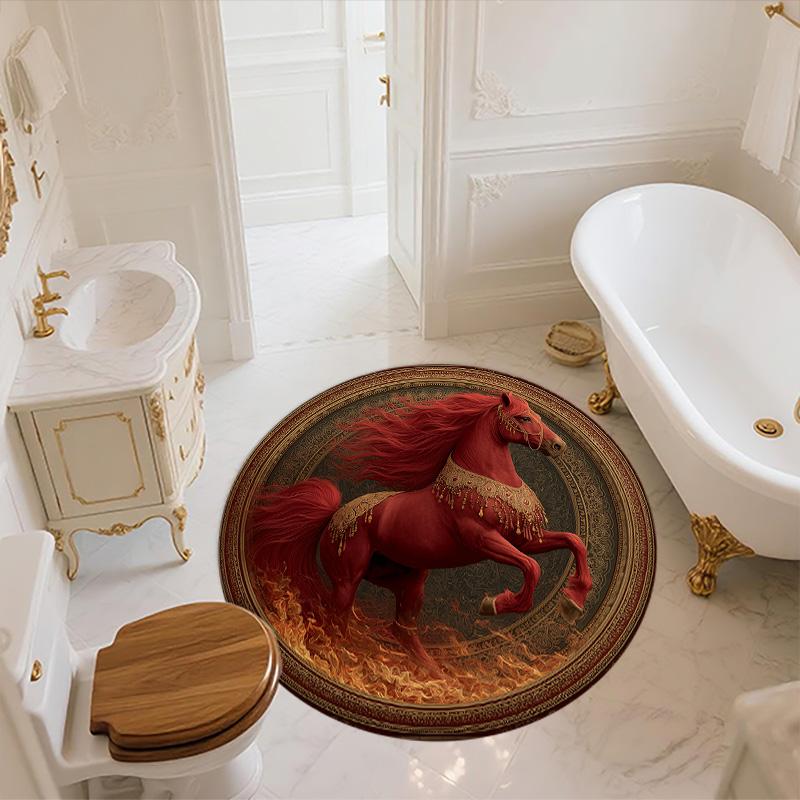 Red Horse,Round Area Rug,Carpet Rug for Living Room Bedroom Sofa Playroom Decor,Non-slip Floor Mat