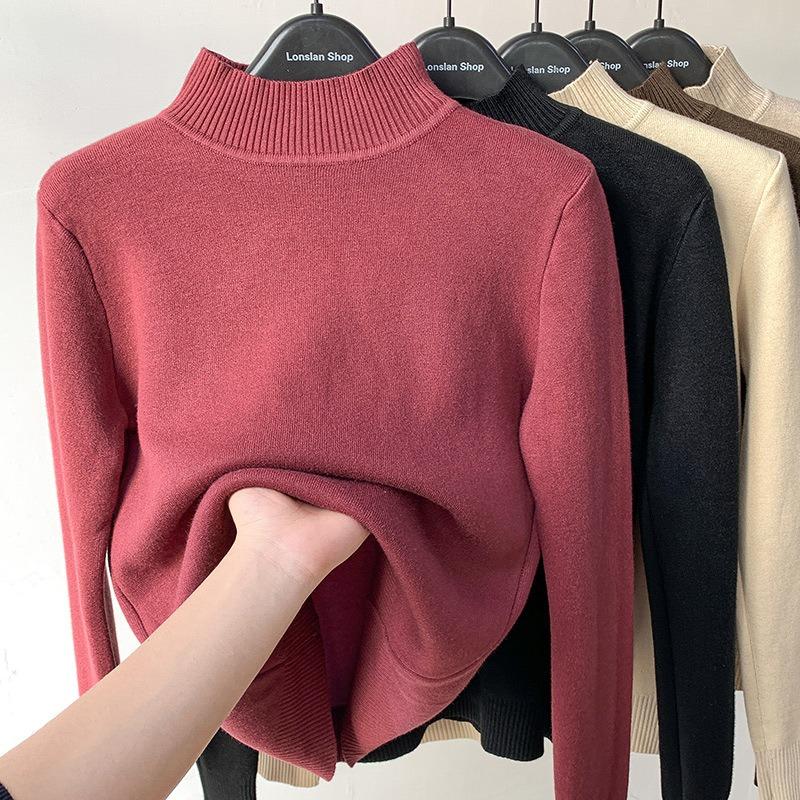 Autumn/winter Thickened Semi-turtleneck Pullover Women Sweater Fashion Loose Long Sleeve Casual Bottoming Shirt Solid Color Office Ladies Elegant Tops