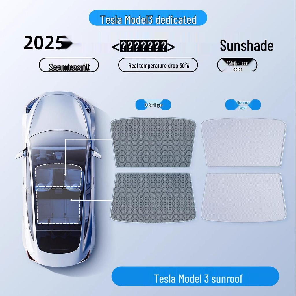 Compatible Sunshade for Tesla Model Y/3/YL: Sunroof, Front Windshield, and Rear Window Heat Insulation.