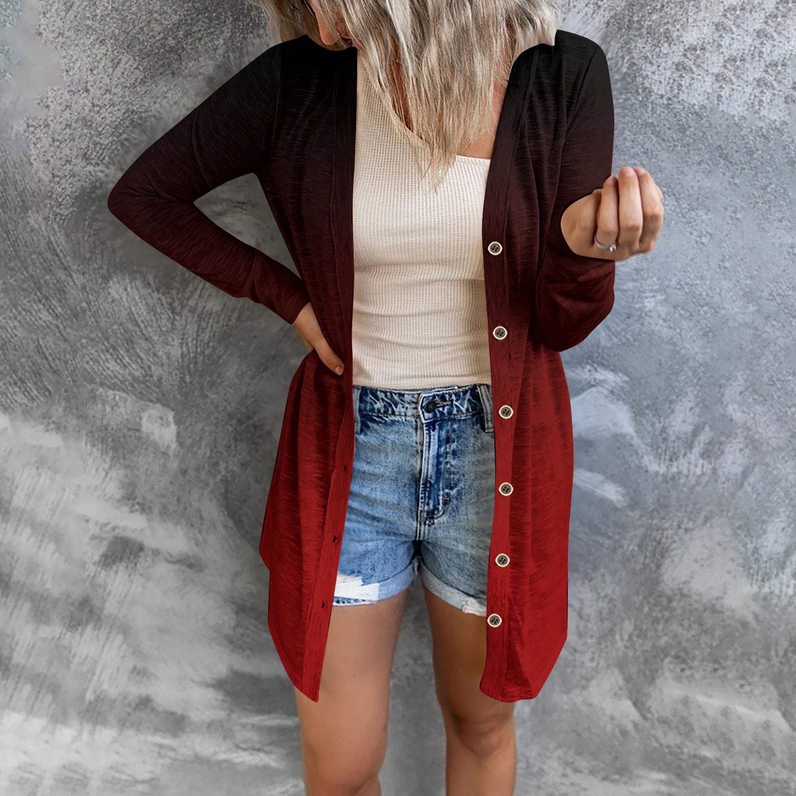 

Женская повседневная модная куртка-кардиган с длинными рукавами и пуговицами с принтом L винный