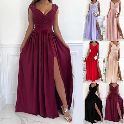 Dámská móda Ležérní Maxi šaty Bez rukávů Elegantní dělené dlouhé šaty Krajkové společenské šaty